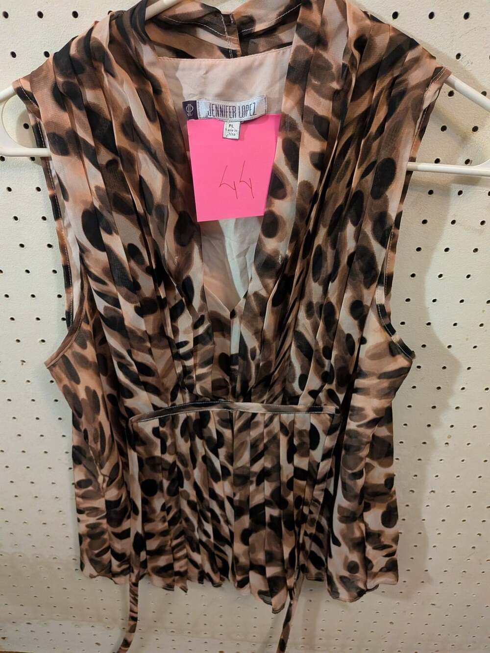 Jennifer Lopez Sleeveless Leopard Print Cowl Neck Blouse